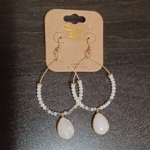 Chic Gold and White Teardrop Earrings
